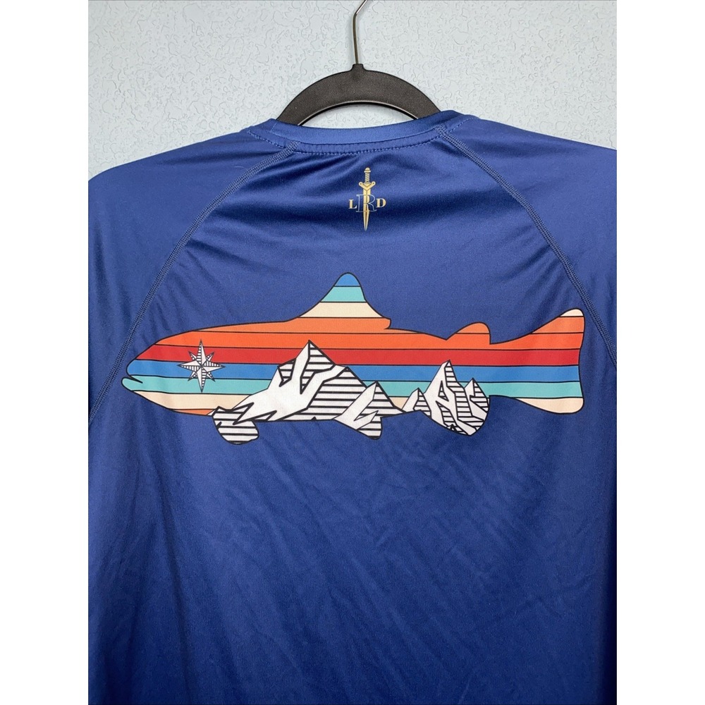 LRD Performance UPF50 Shirt Mens Medium Fishing Patriotic Flag Bass Outdoor Swim